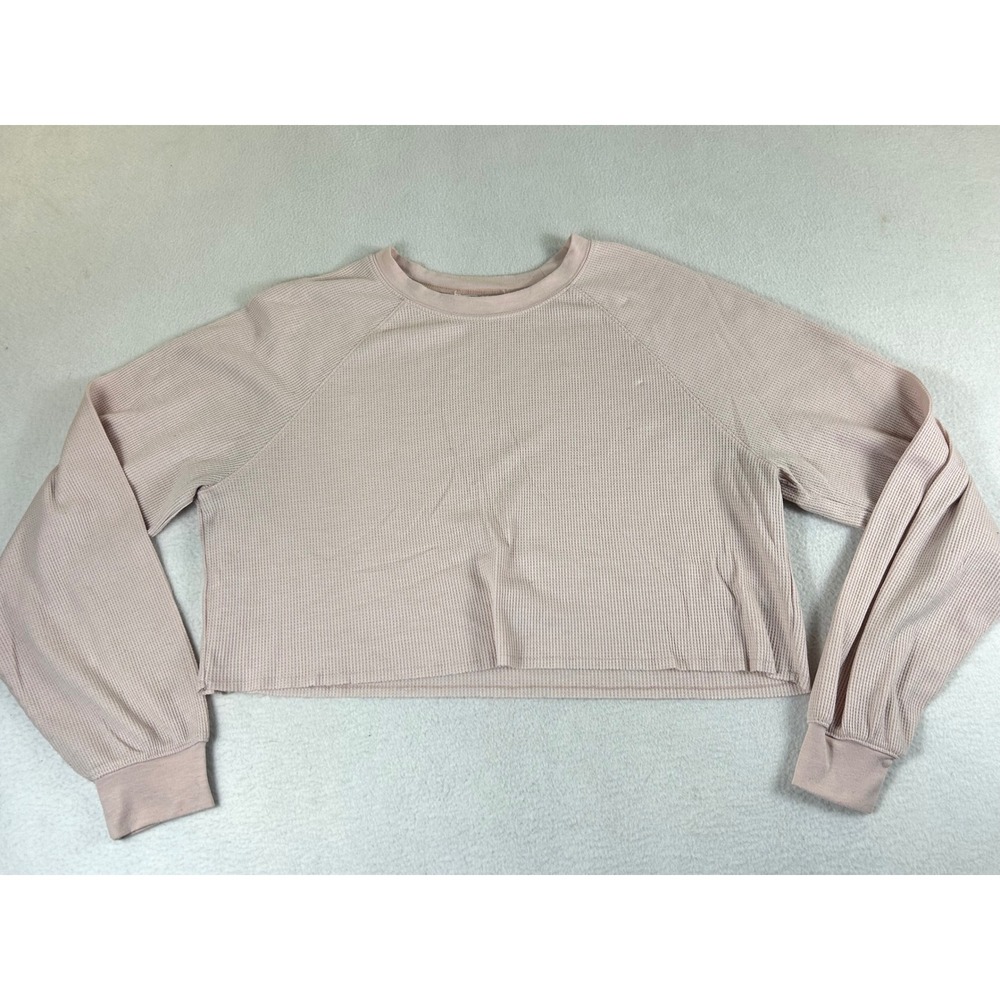 Double Zero Waffle Knit Top Women Small Pink Cropped Thermal Long Sleeve